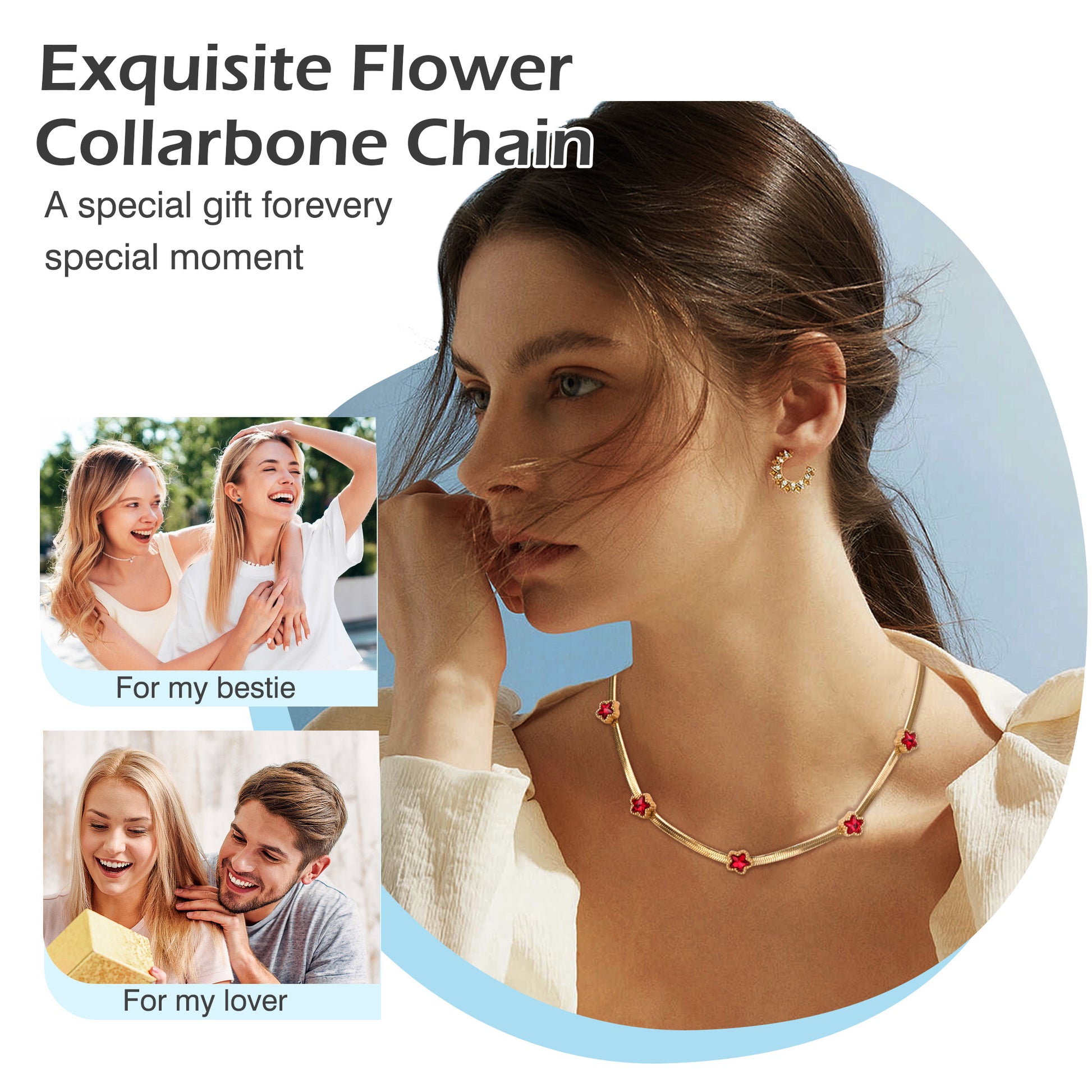 1 Count Stainless Steel Gold Pendant，Plated Curved Earrings with Exquisite Gem ，Embellished Floral Design