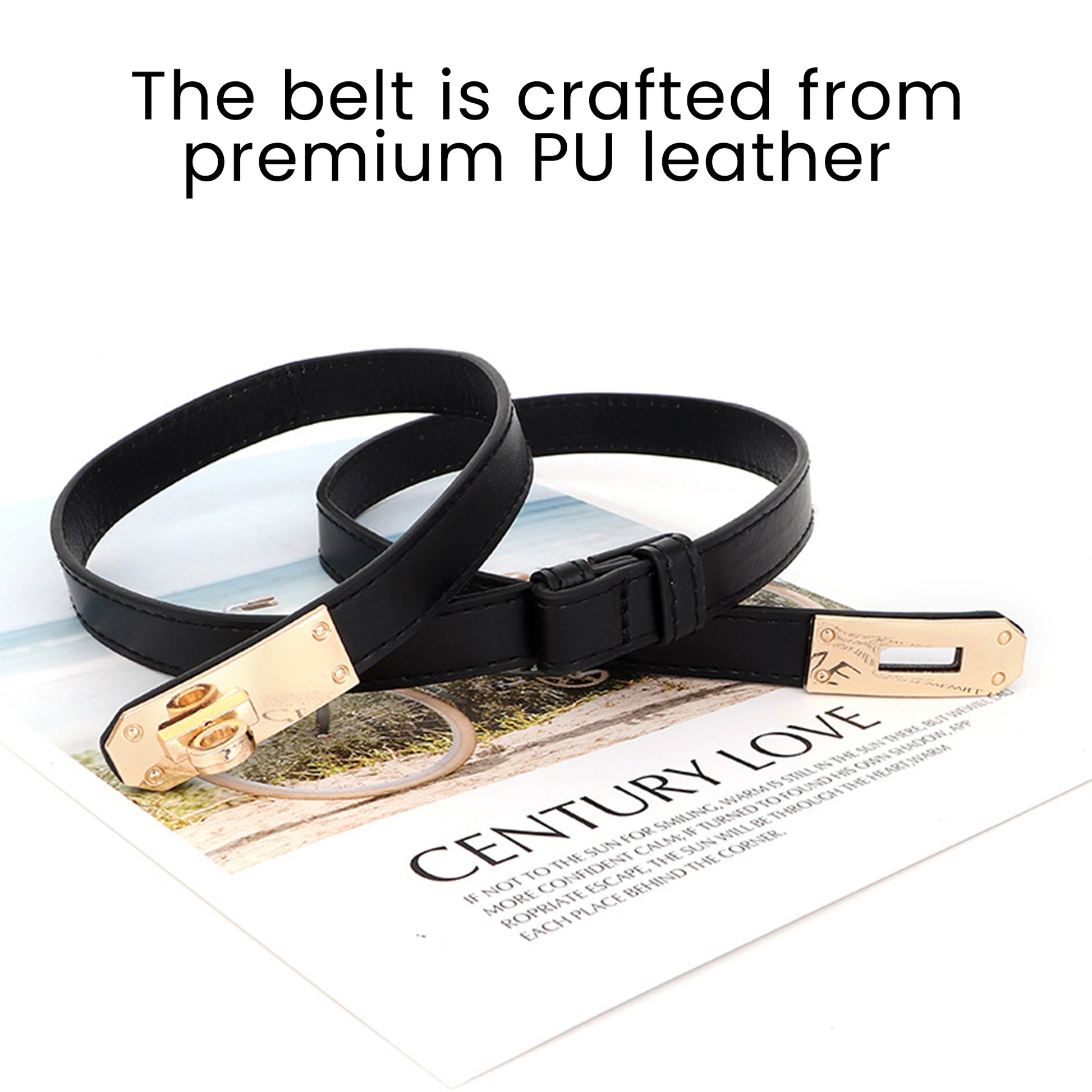 1 Count Women's Black Skinny Leather Belt with Adjustable Silver Turn-Lock Buckle for Dresses & Jeans