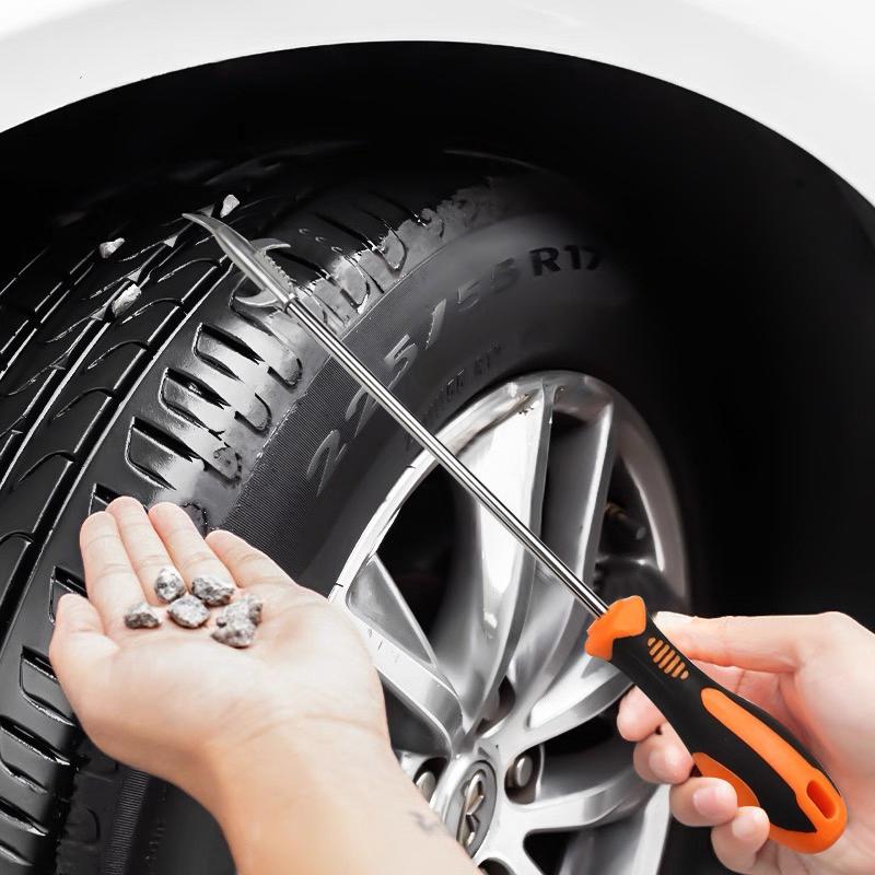 2pcs Multi-function Car Tire Cleaning Hook Car Tire Stones Remover Hooks Auto Tyre Protector Repair Tools with Storage Bag for Car Motor Bike Tire Stainless Steel Hook Car Tire Cleaning Tools