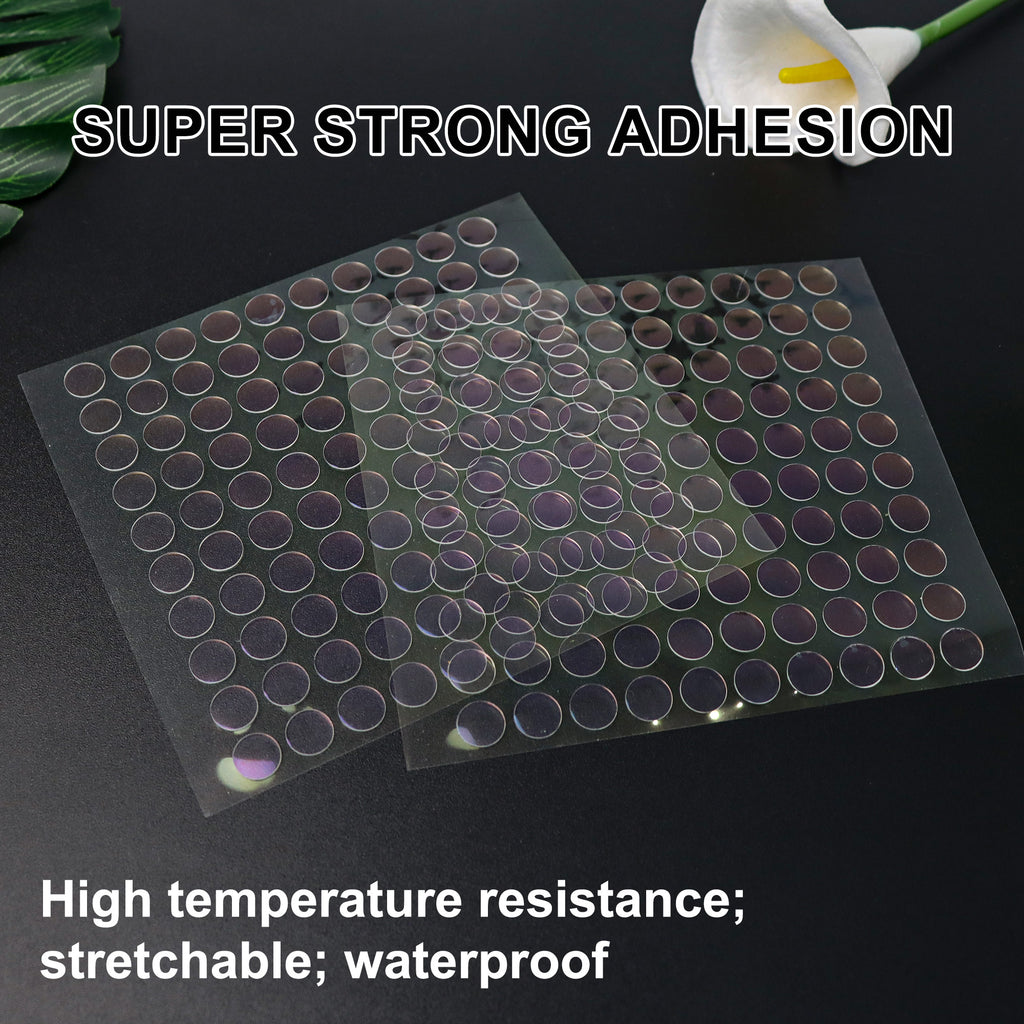 500 Counts Removable Double - Sided Adhesive Dots: clear acrylic, good viscosity, water-repellent, reusable, leaves no marks when peeled