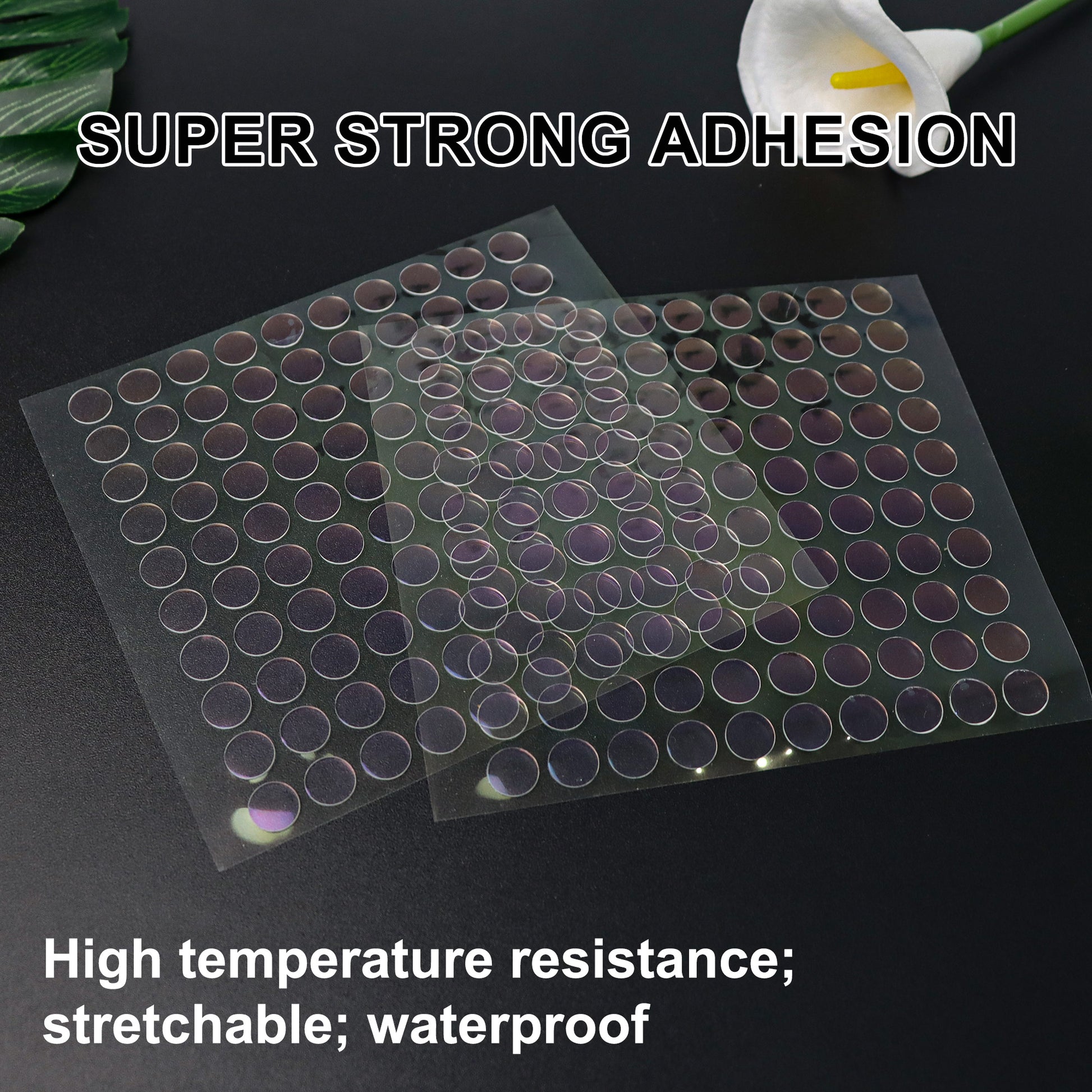 500 Counts Removable Double - Sided Adhesive Dots: clear acrylic, good viscosity, water-repellent, reusable, leaves no marks when peeled