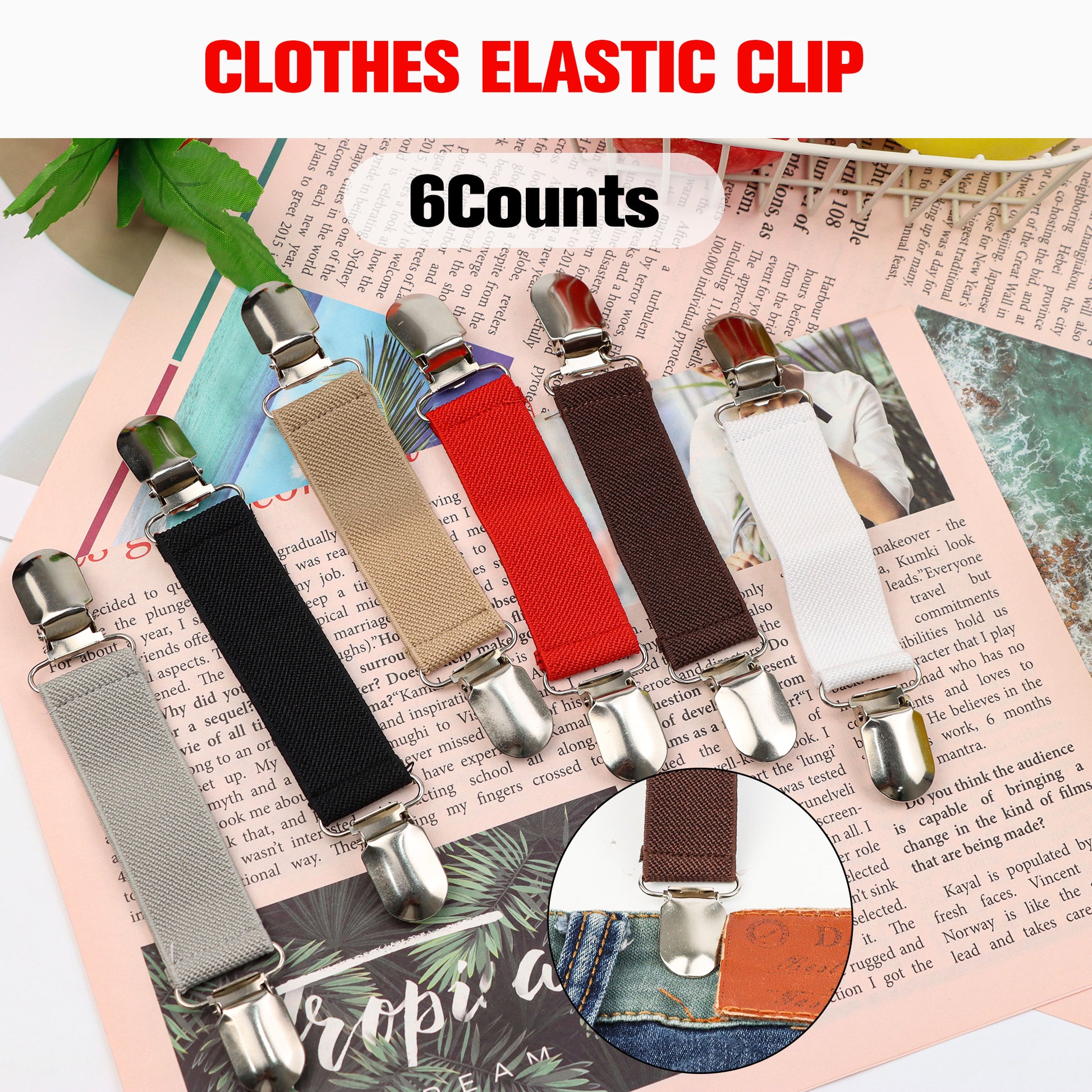6 Counts Dress Clips Back Cinch Set, Multi-Color Elastic Fasteners for Sweaters & Shirts