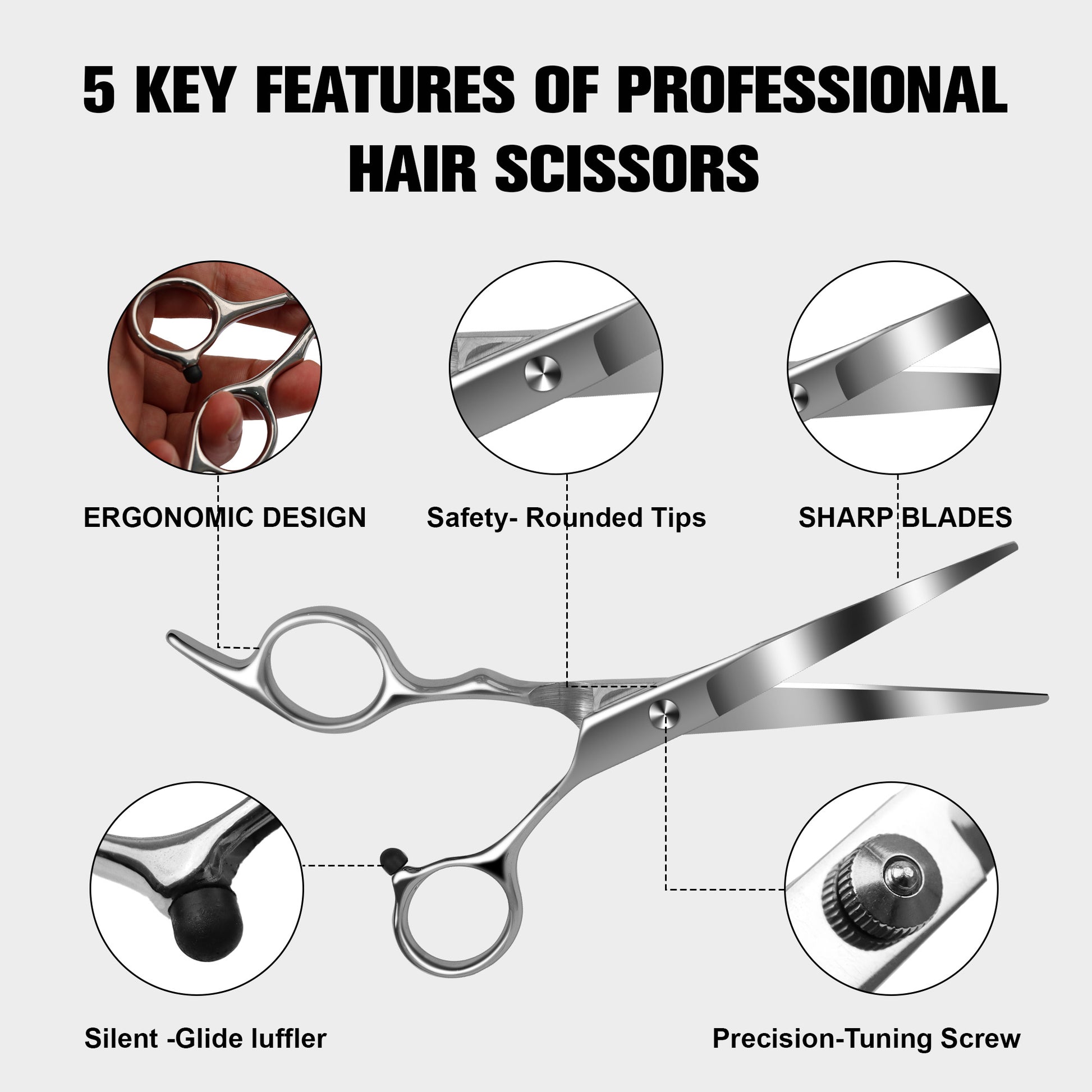 1 Count  Hair Cutting Shears, 6.22 Inch Barber Scissors for Thick Fine Hair, Anti-Rust Stainless Steel,silver