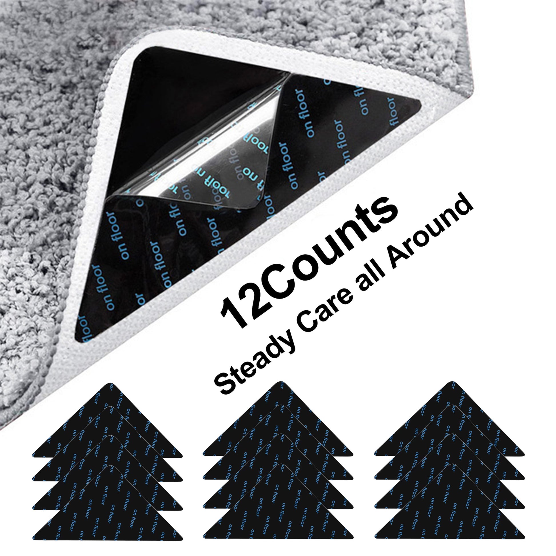 12 Counts Rug Tape, Double-Sided Adhesive, Keeps Corners Flat, Prevents Sliding, Reusable Rug Pads