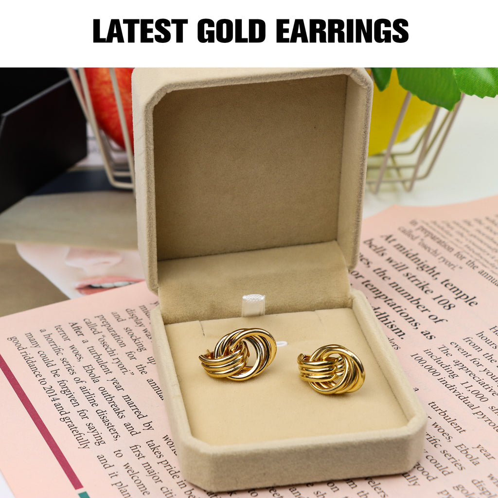 1 Count Gold Chain Dangle Earrings, multiple oval brass chains intertwined, hypoallergenic, chic and contemporary