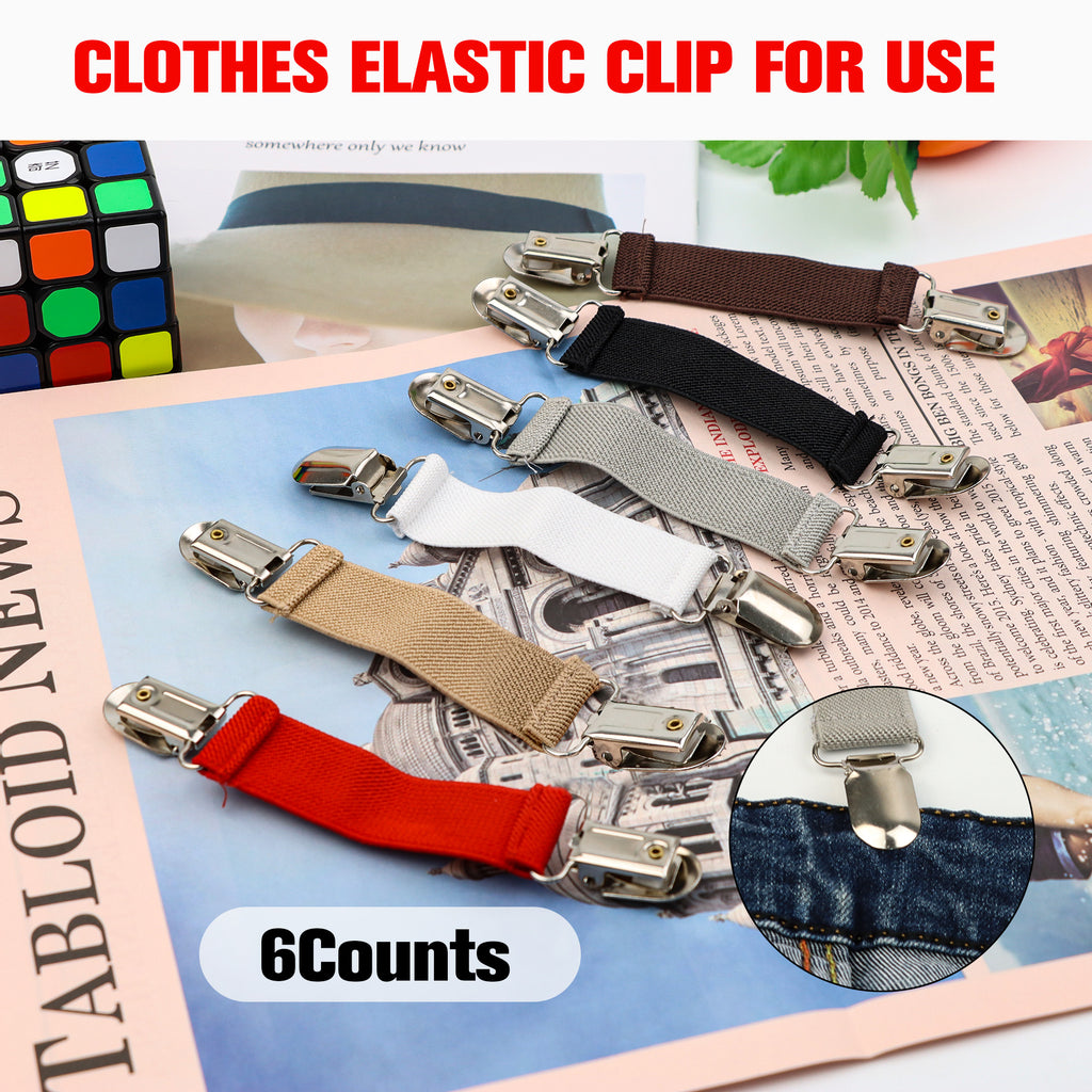 6 Counts Dress Clips Back Cinch Set, Multi-Color Elastic Fasteners for Sweaters & Shirts