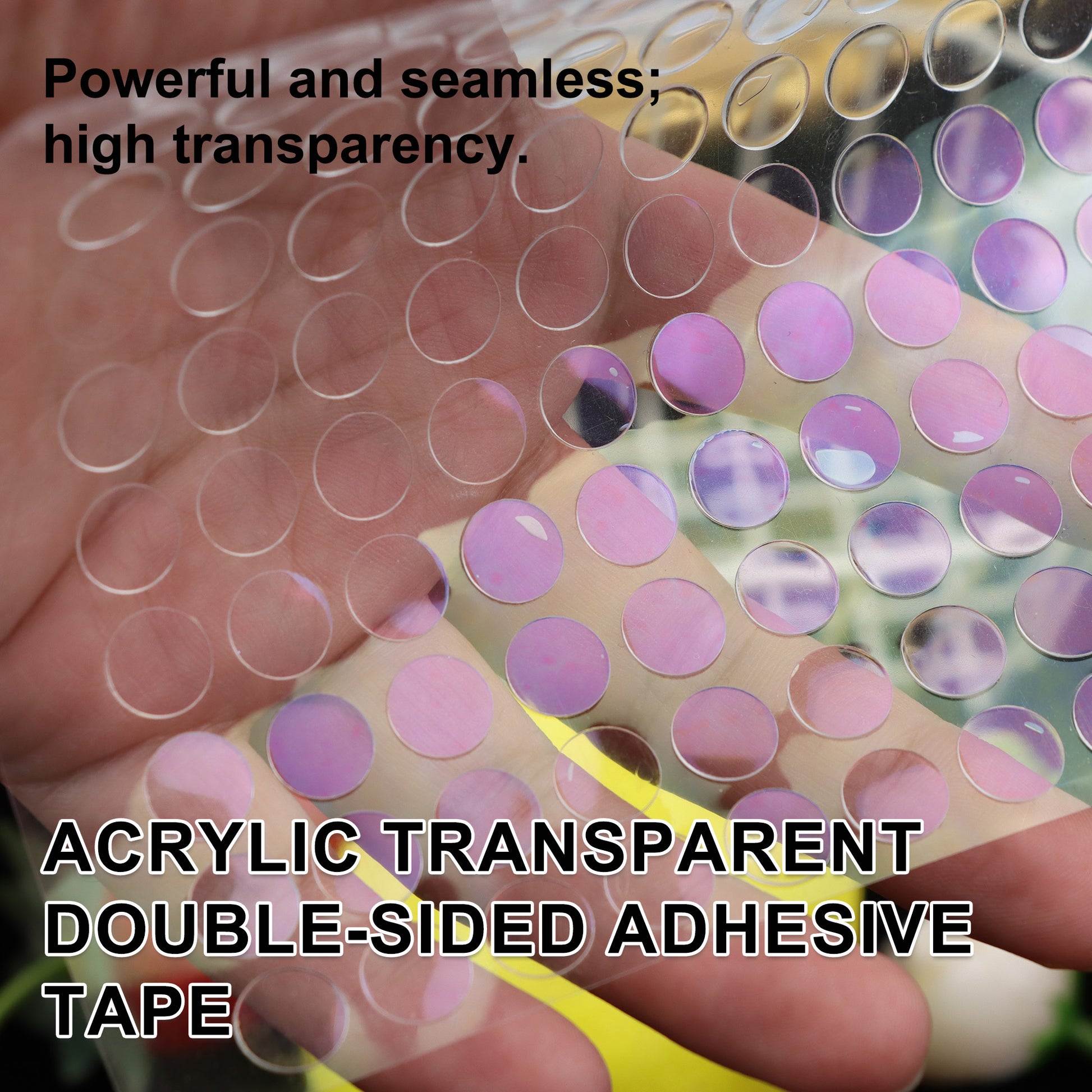 500 Counts Removable Double - Sided Adhesive Dots: clear acrylic, good viscosity, water-repellent, reusable, leaves no marks when peeled