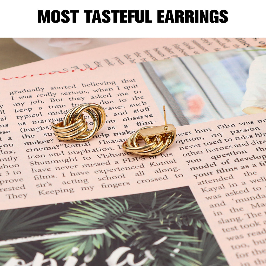 1 Count Gold Chain Dangle Earrings, multiple oval brass chains intertwined, hypoallergenic, chic and contemporary