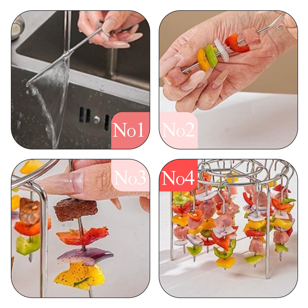 2 Counts Air Fryer Skewer Rack, Round Barbecue Grill No Need To Flip, Prevents Layered or Burnt Food,  Durable Performance Over Time, High-Quality Stainless Steel Material