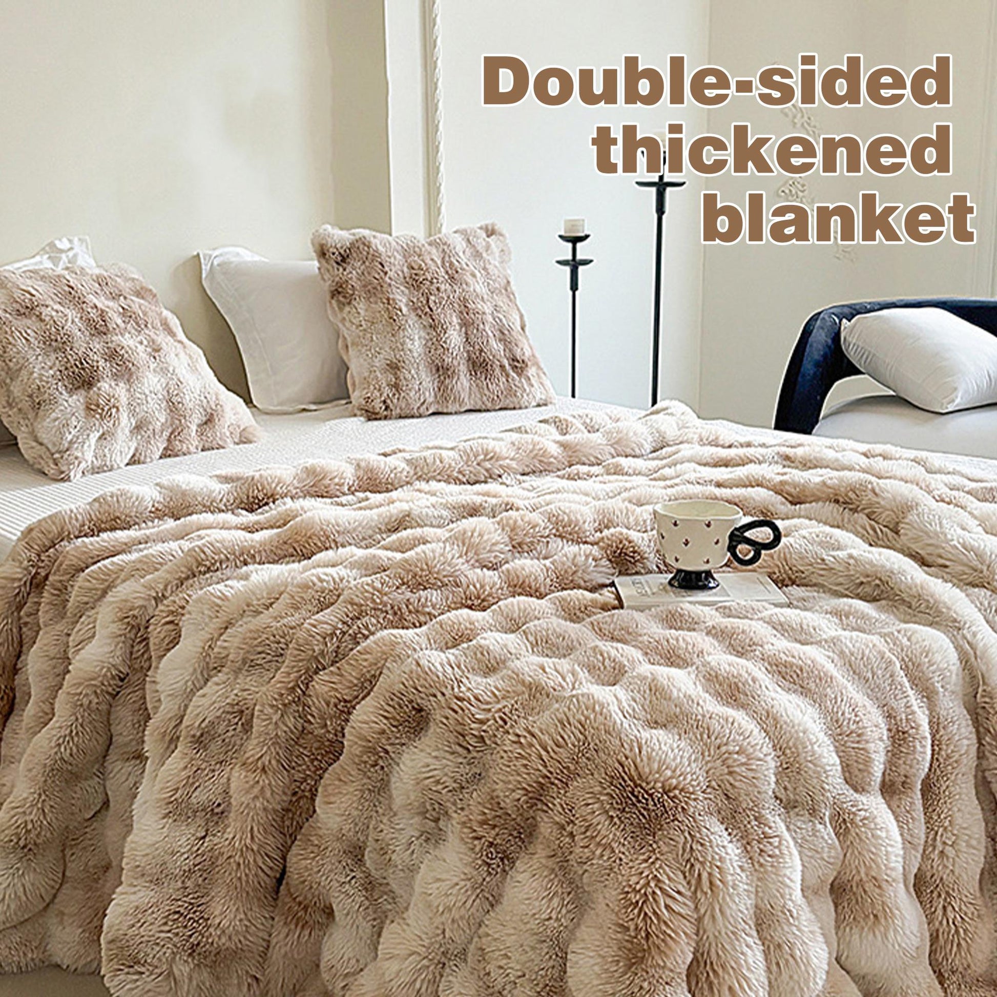 1 Count Soft Faux Fur Throw Blanket, thick pile construction for couch use and bedroom ornament,  long pile surface for tactile comfort and visual appeal