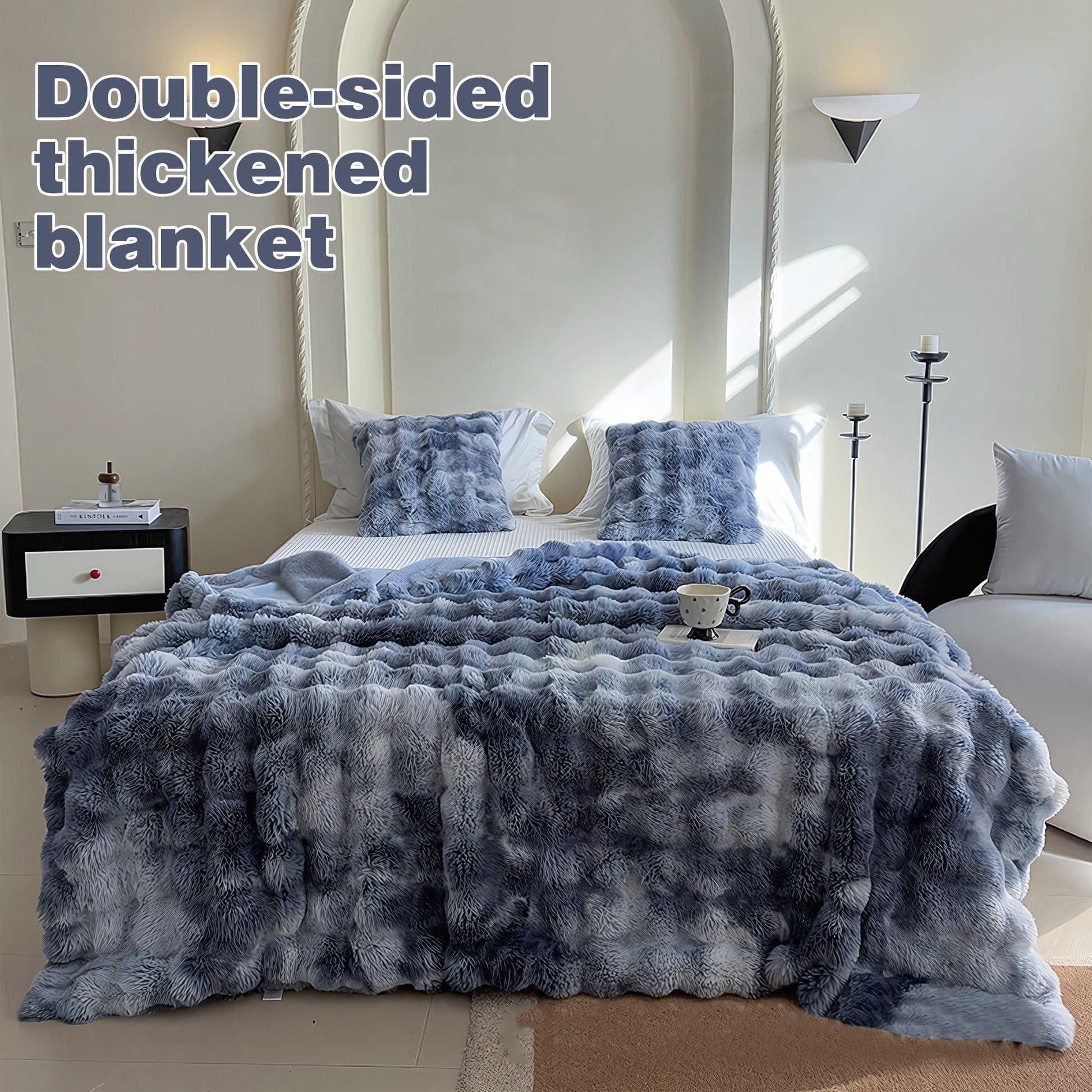 1 Count Soft Faux Fur Throw Blanket, thick pile construction for couch use and bedroom ornament,  long pile surface for tactile comfort and visual appeal