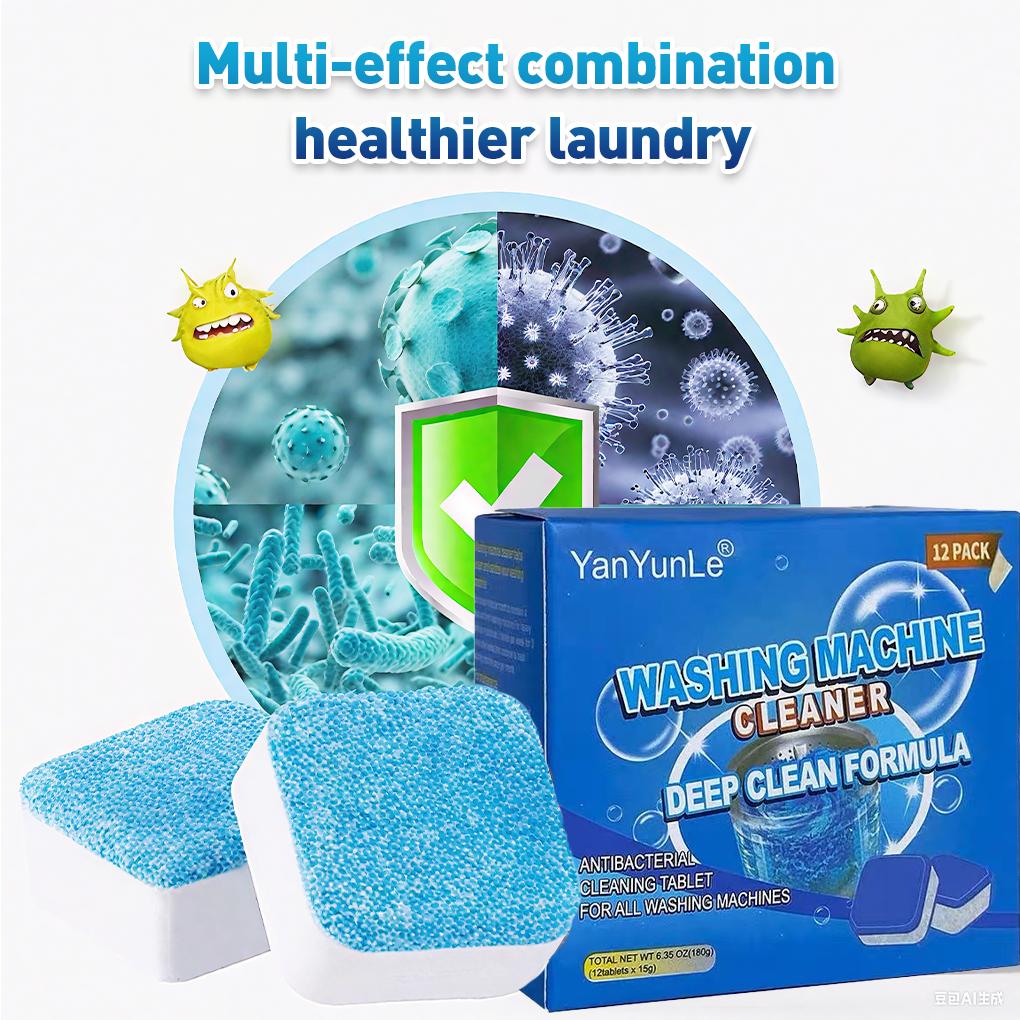 Washing Machine Cleaner Tablets 24 pack Powerful Descaler -Deep Cleaning for HE Front Loader & Top Load Washer Septic Safe Eco-Friendly Deodorizer Clean Drum & Laundry Tub Seal- Year's Supply