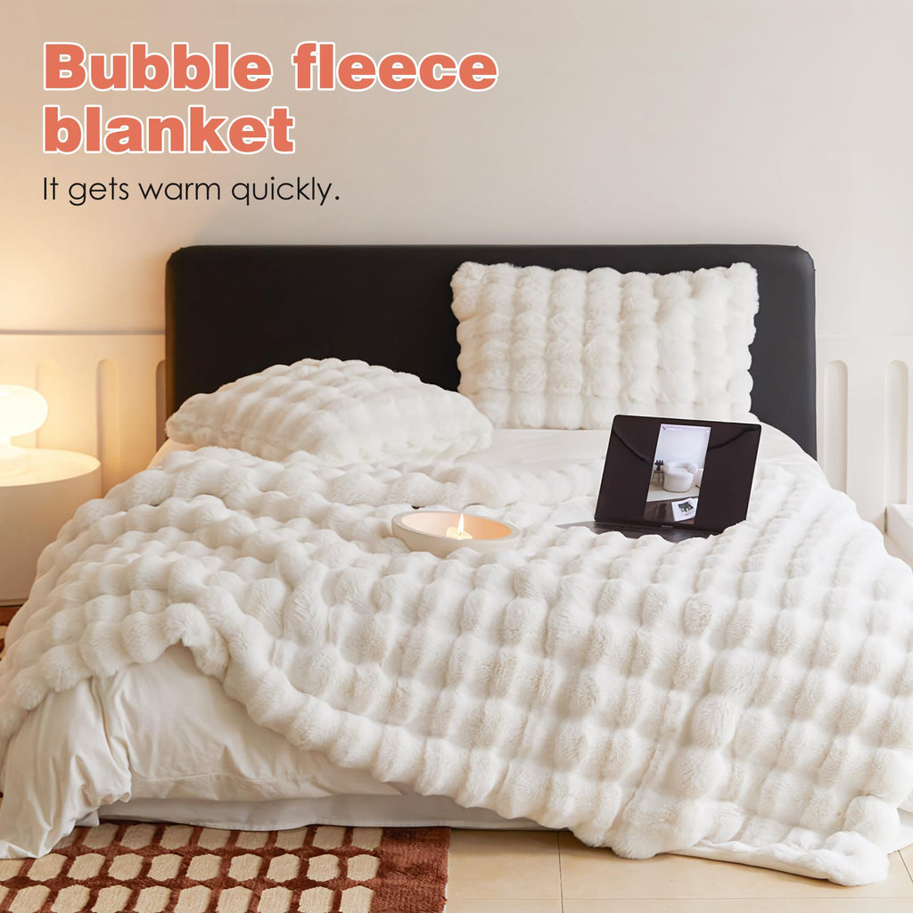 1 Count Soft Faux Fur Throw Blanket, thick pile construction for couch use and bedroom ornament,  long pile surface for tactile comfort and visual appeal