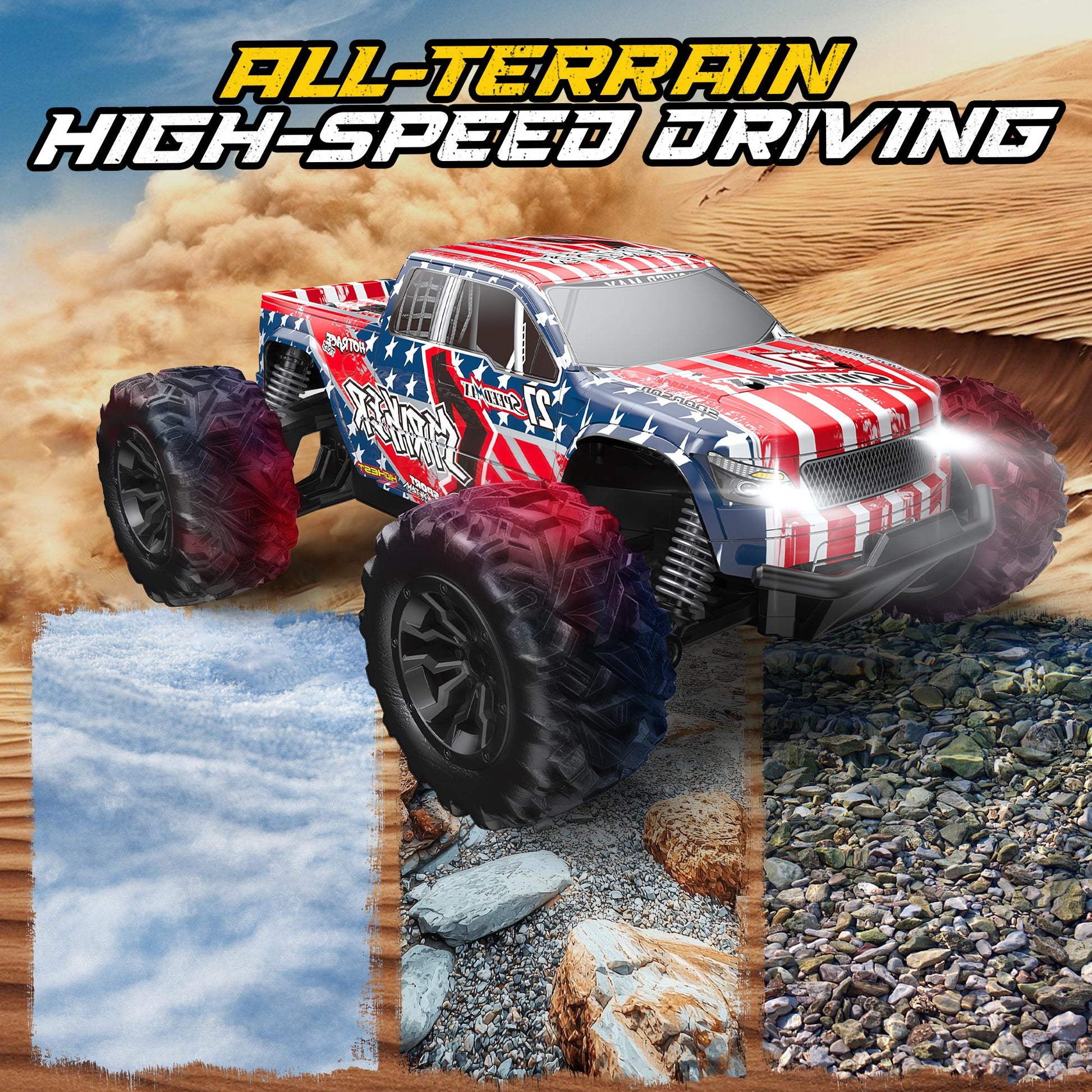 1:20 RC All - Terrain Pickup Truck - Red, 18 - 20KMH Speed, 2.4GHz Remote Control Off Road Vehicle, Waterproof Electric Powered Toy with Dual 3.7V 500mAh Rechargeable Batteries, Suitable for Kids and Hobbyists